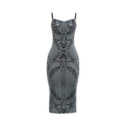 Printed Backless Split Midi Cami Dress