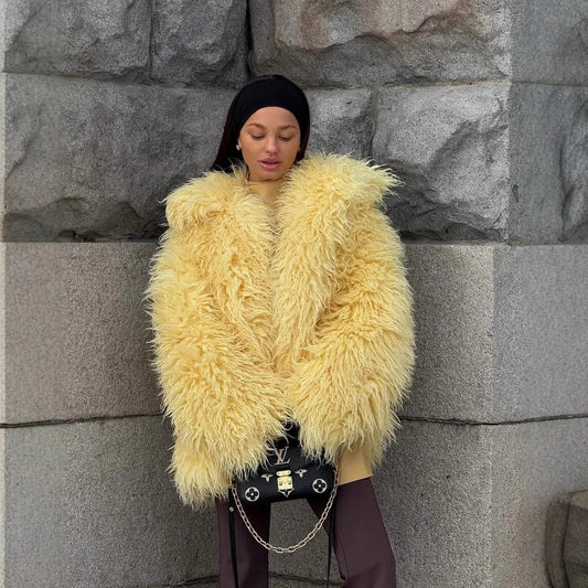Yellow Faux Fur Oversized Coat