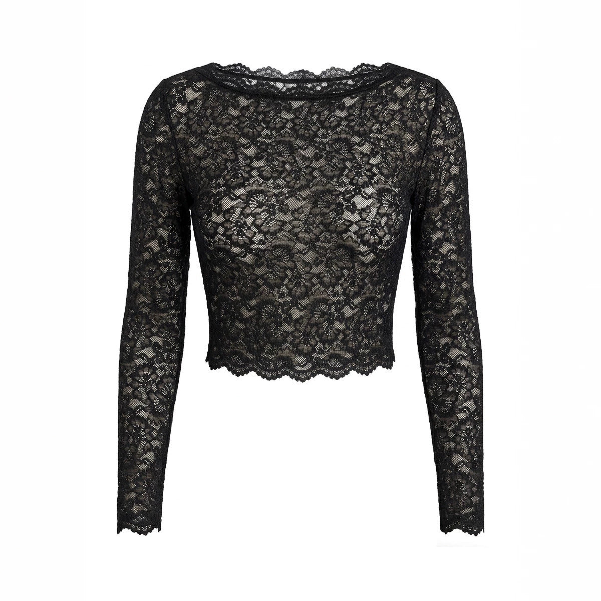 Lace Mesh See-Through Slim Long Sleeve Top