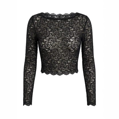 Lace Mesh See-Through Slim Long Sleeve Top