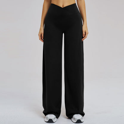 Cross Waist Brushed Loose Wide Leg Sports Pants