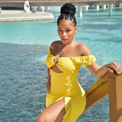 Off-Shoulder Tube Top Hollow-Out Slit Bodycon Dress