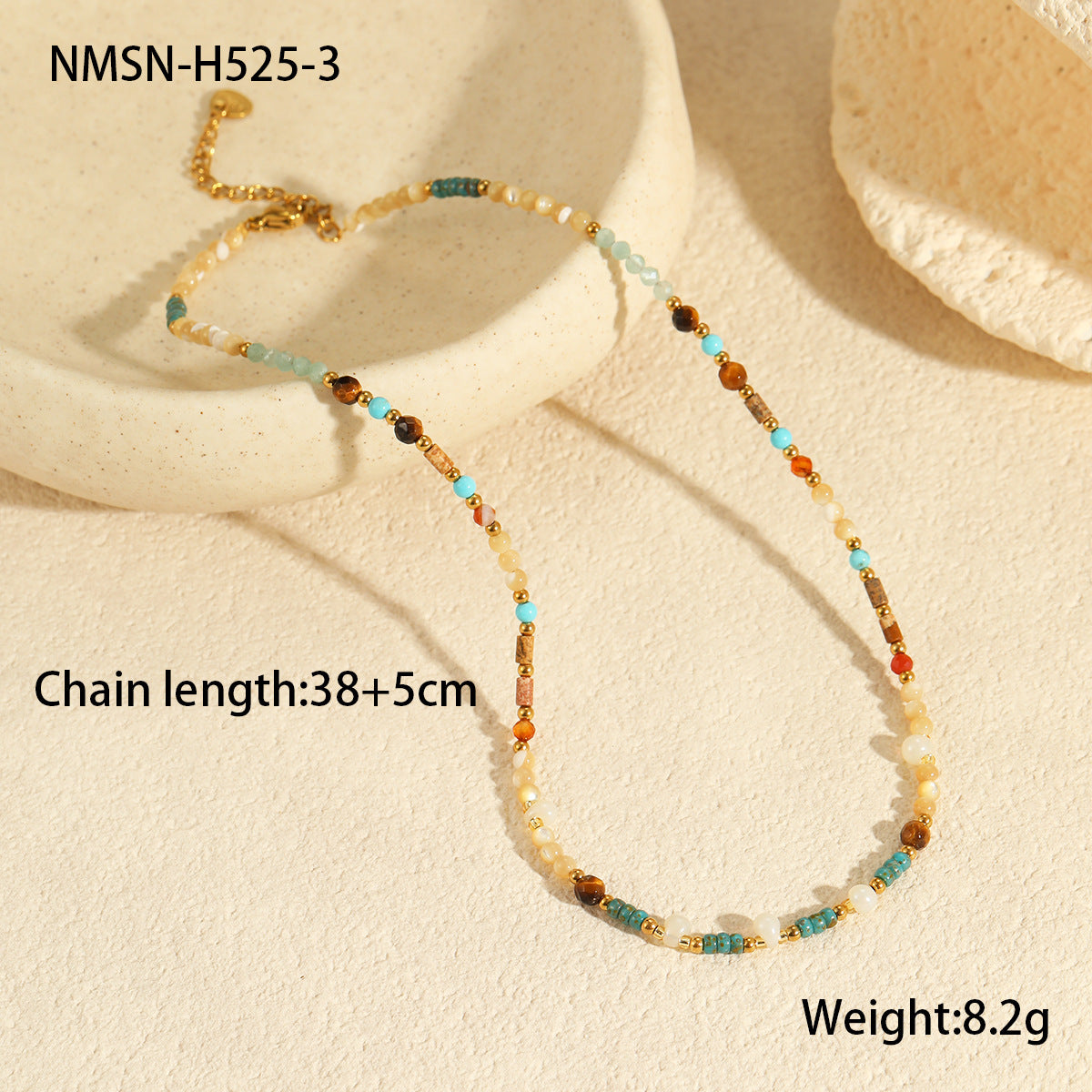 Natural Stone Multi-Charm Clavicle Necklace