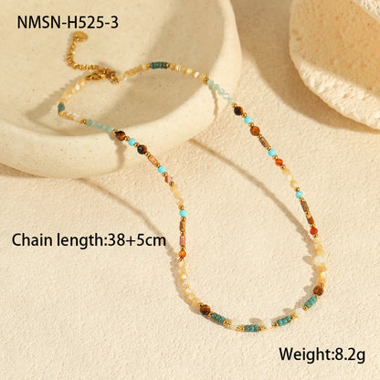 Natural Stone Multi-Charm Clavicle Necklace