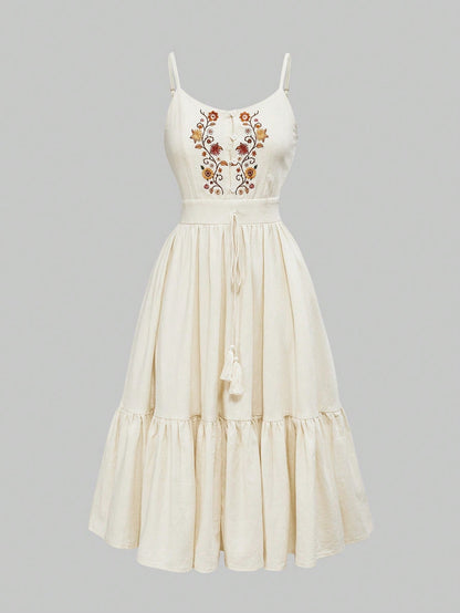 Off-Shoulder Ethnic Strap Vacation Seaside Dress