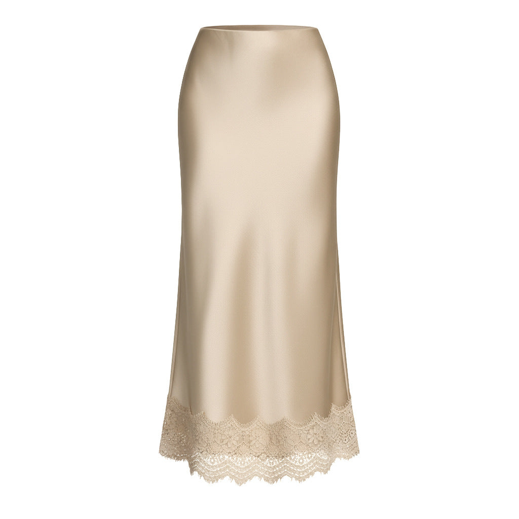 Lace Satin High Waist Pencil Midi Skirt