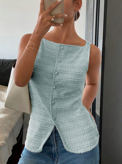 Single-Breasted Round Neck Sleeveless Slim Vest Top