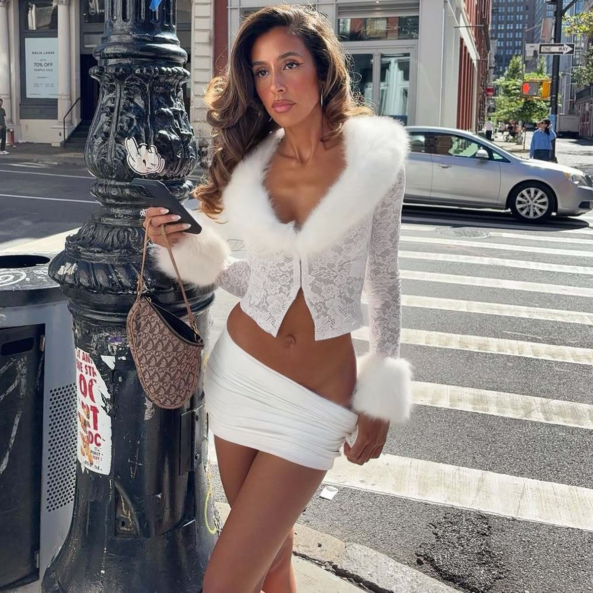 Lace Plush Long Sleeve Top & Sexy Skirt Set
