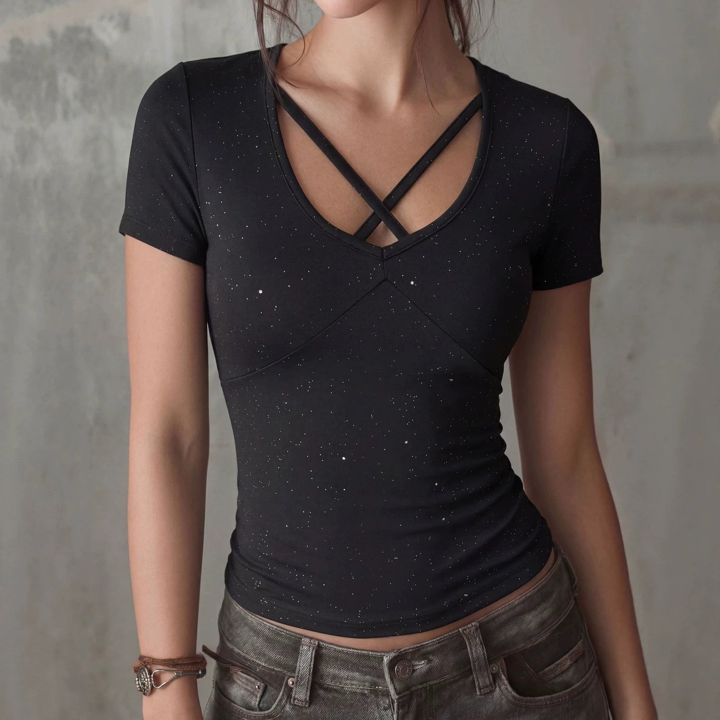 Sparkle Silver Cropped Short Sleeve T-Shirt