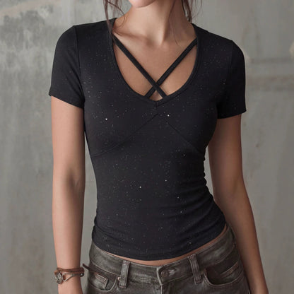 Sparkle Silver Cropped Short Sleeve T-Shirt