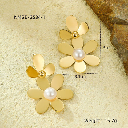 Petal Fringe Pearl Titanium Steel Ear Studs