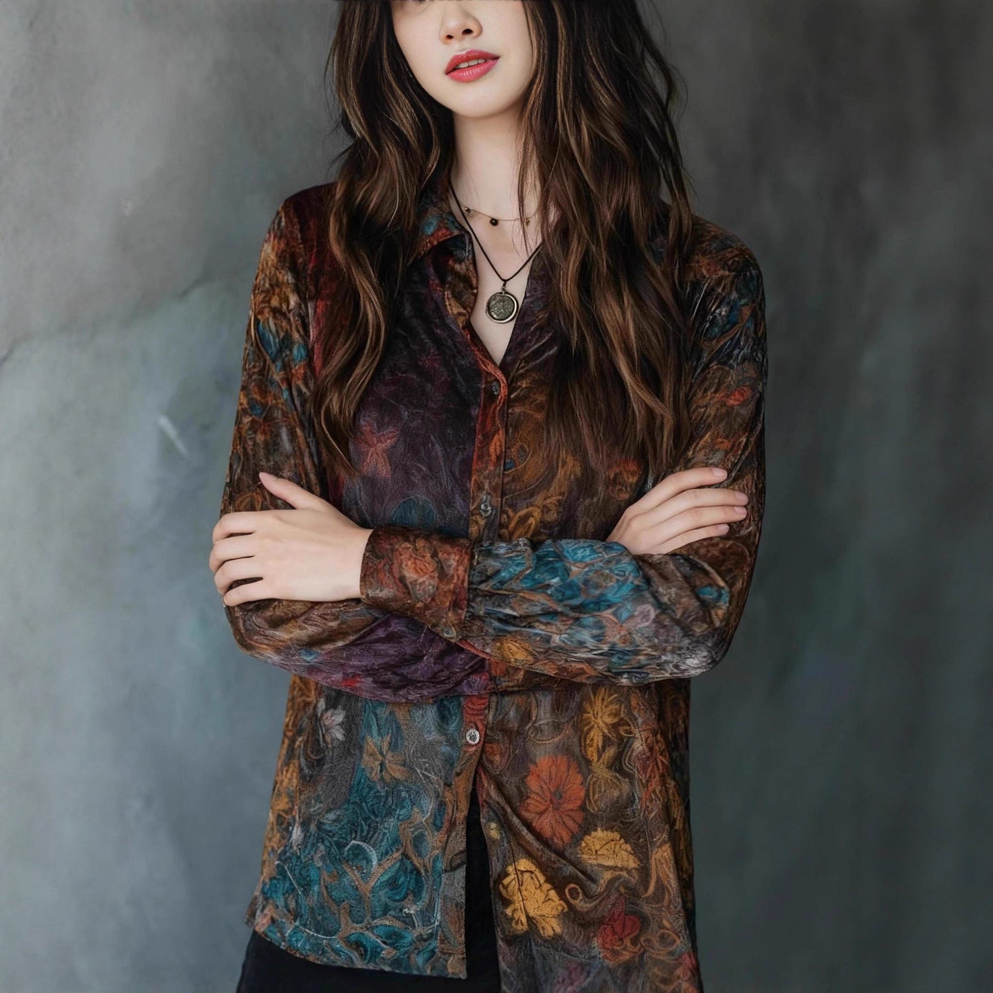 Vintage Floral Print Long Sleeve Button Shirt