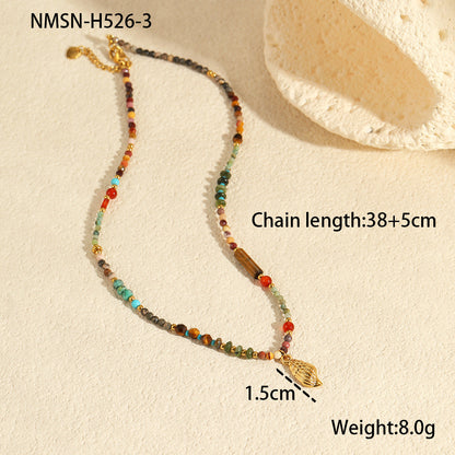 Natural Stone Multi-Charm Clavicle Necklace
