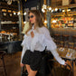 French Ruffle Polo Collar Cotton Office Shirt