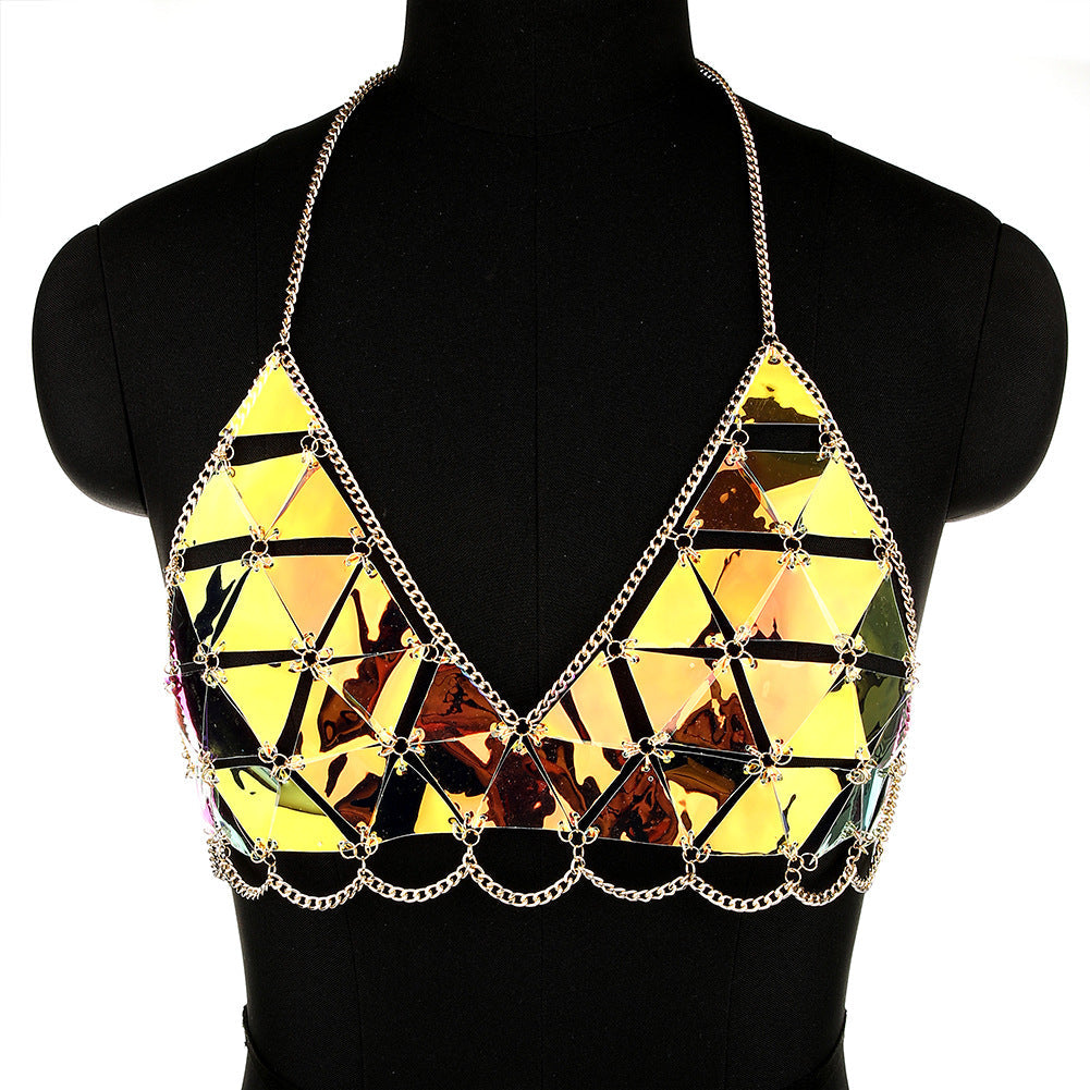 Faux Leather Bikini Chain Chest Necklace Festival Jewelry