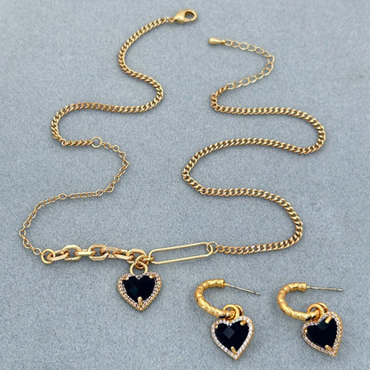 Sweet Heart Zircon Earrings & Clavicle Chain Set