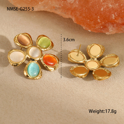 18K Gold Opal Floral Drop Earrings