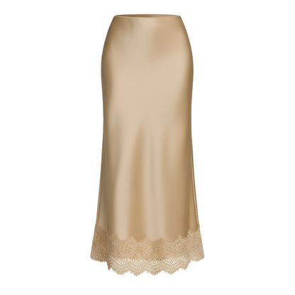 Lace Satin High Waist Pencil Midi Skirt