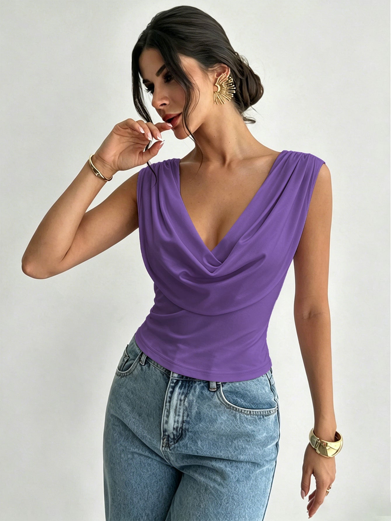 Swing Collar Sleeveless Waist-Slimming Sexy Short Top
