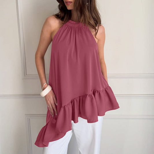 Asymmetric Halter Loose Chiffon Slimming Vest Top