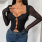 Cutout Metal Detail Long Sleeve T-Shirt