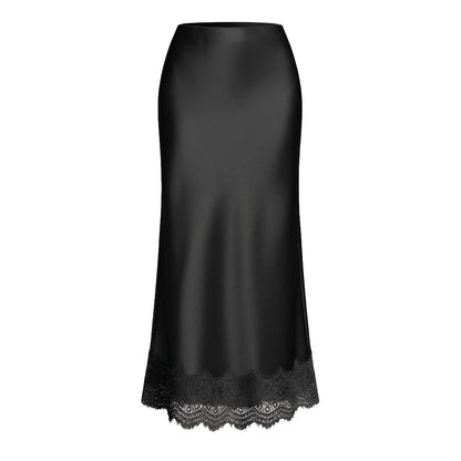 Lace Satin High Waist Pencil Midi Skirt