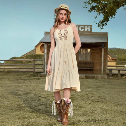 Off-Shoulder Ethnic Strap Vacation Seaside Dress