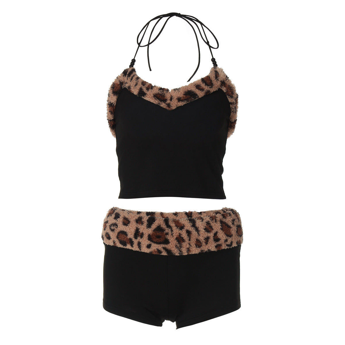 Leopard Lace-Up Slim Vest & Shorts Casual Set