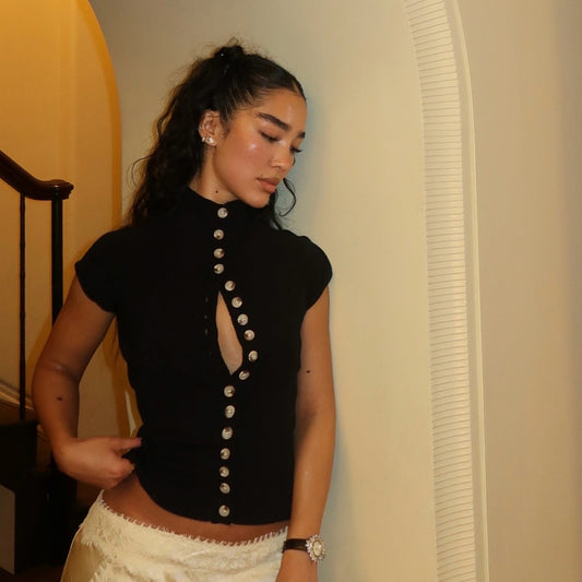 Solid Slim Slimming Short Sleeve Breasted Crop Top