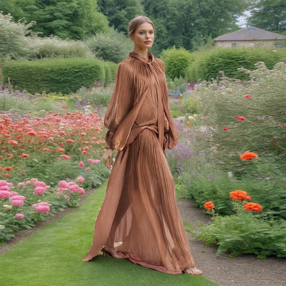 Batwing Sleeve Lace-Up High-Grade Maxi Dress