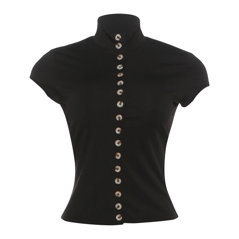 Solid Slim Slimming Short Sleeve Breasted Crop Top