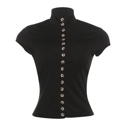 Solid Slim Slimming Short Sleeve Breasted Crop Top