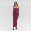 Lace-Up Slit Sheath Faux Leather Tube Top Maxi Dress