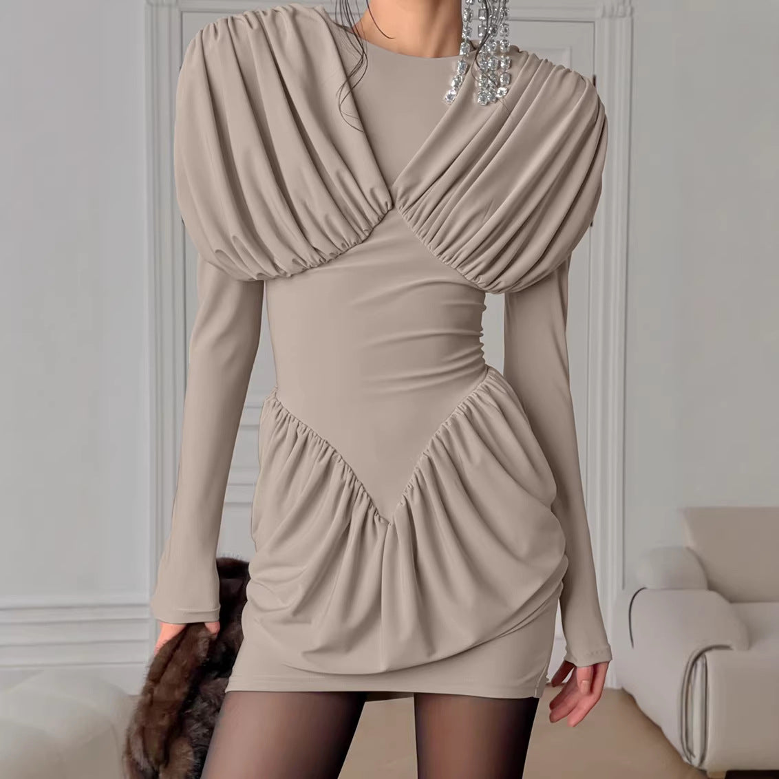 Black Slim Waist Elegant Dress