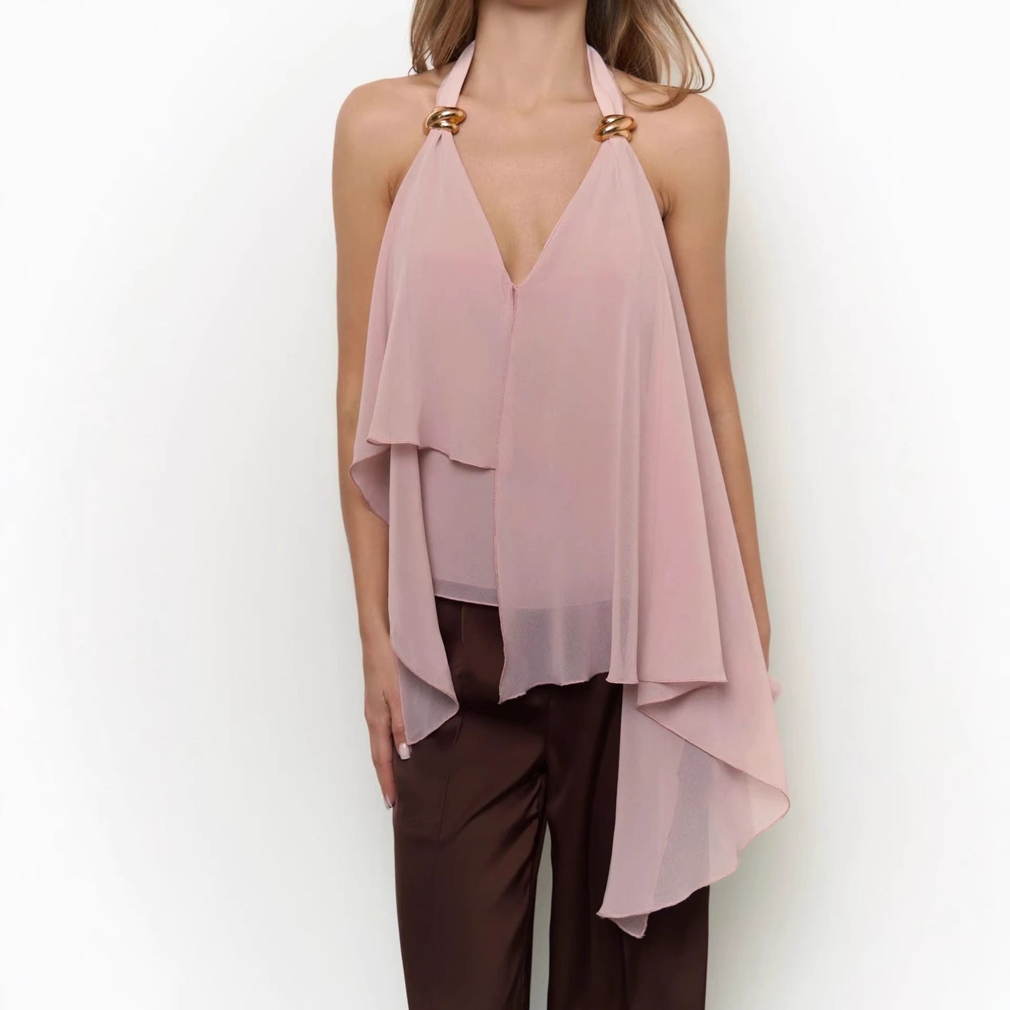 V-Neck Halter Sleeveless Chiffon Vest Top