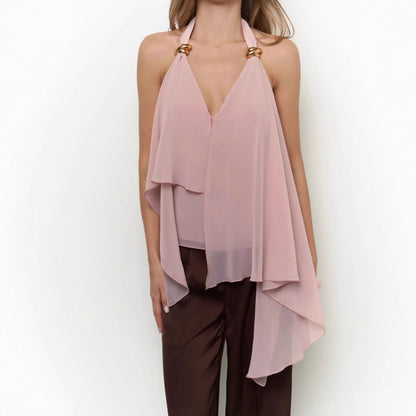 V-Neck Halter Sleeveless Chiffon Vest Top