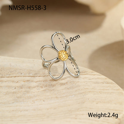 Floral Titanium Steel Ring & Earrings Set