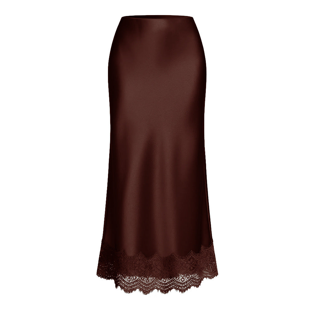 Lace Satin High Waist Pencil Midi Skirt