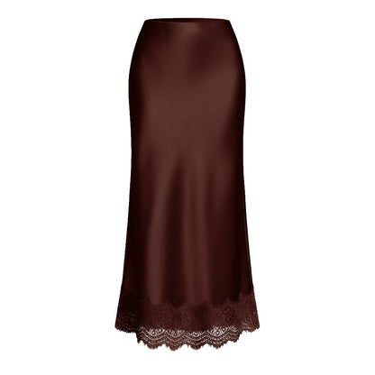 Lace Satin High Waist Pencil Midi Skirt