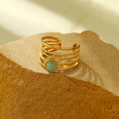 18K Gold Green Aventurine Open Ring