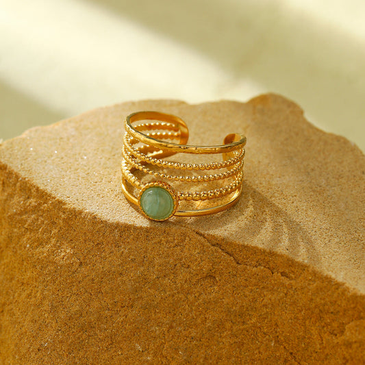 18K Gold Green Aventurine Open Ring