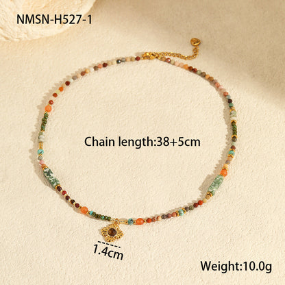 Natural Stone Multi-Charm Clavicle Necklace