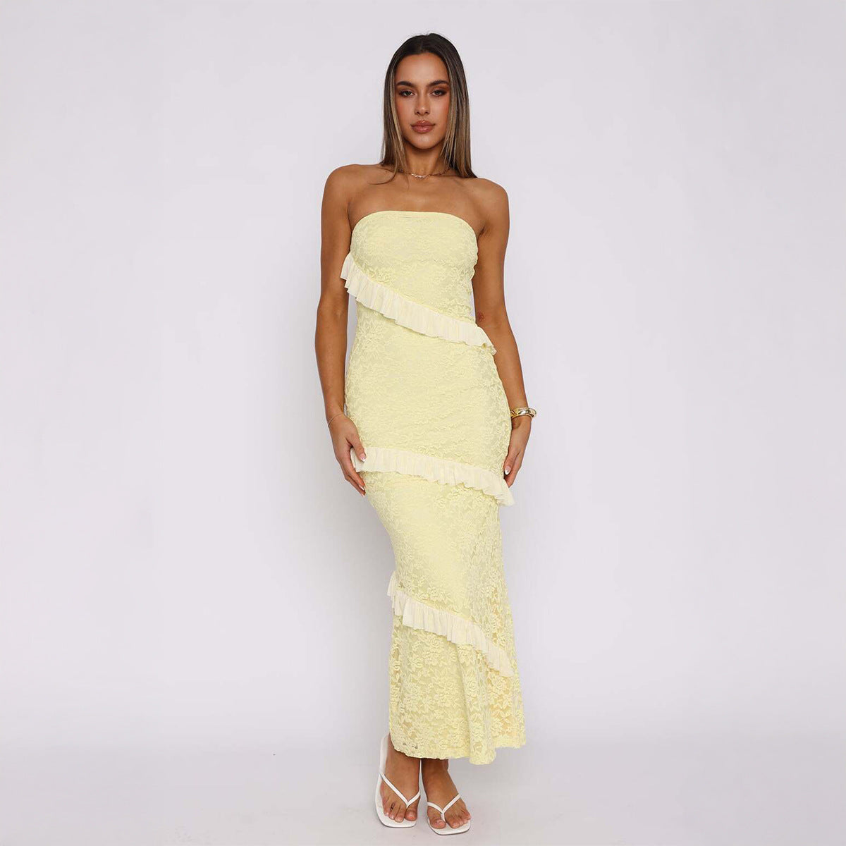 Elegant Tube Top Package Hip Long Maxi Dress