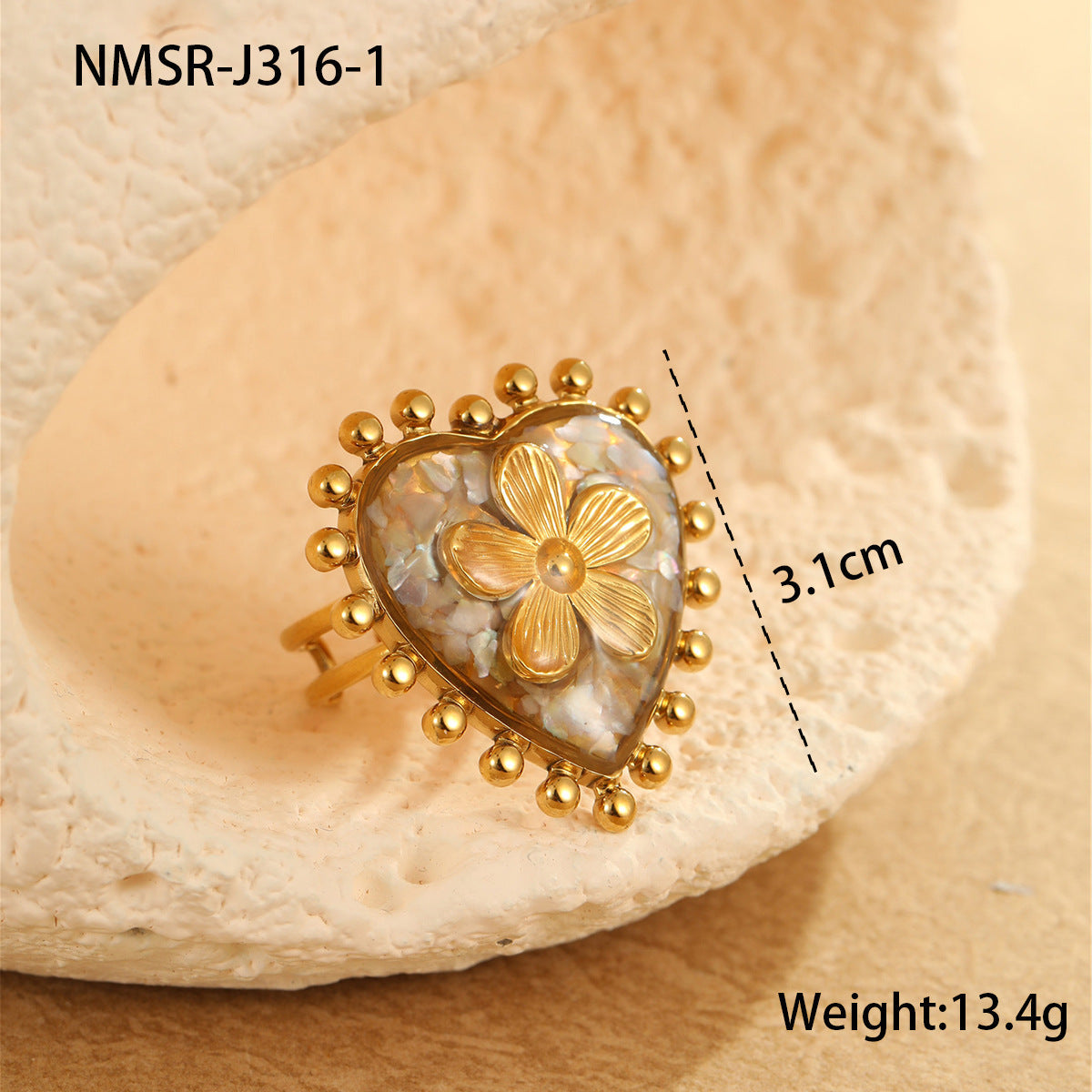 18K Gold Love Floral Titanium Steel Bracelet & Ring Set