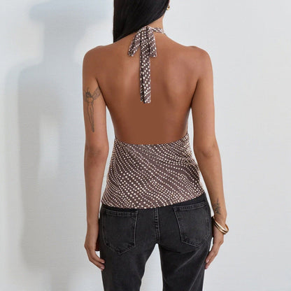 Polka Dot Halter Tie Waist-Slimming Vest Top