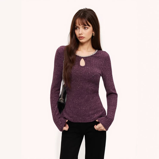 Rhinestone Slim Long Sleeve Top