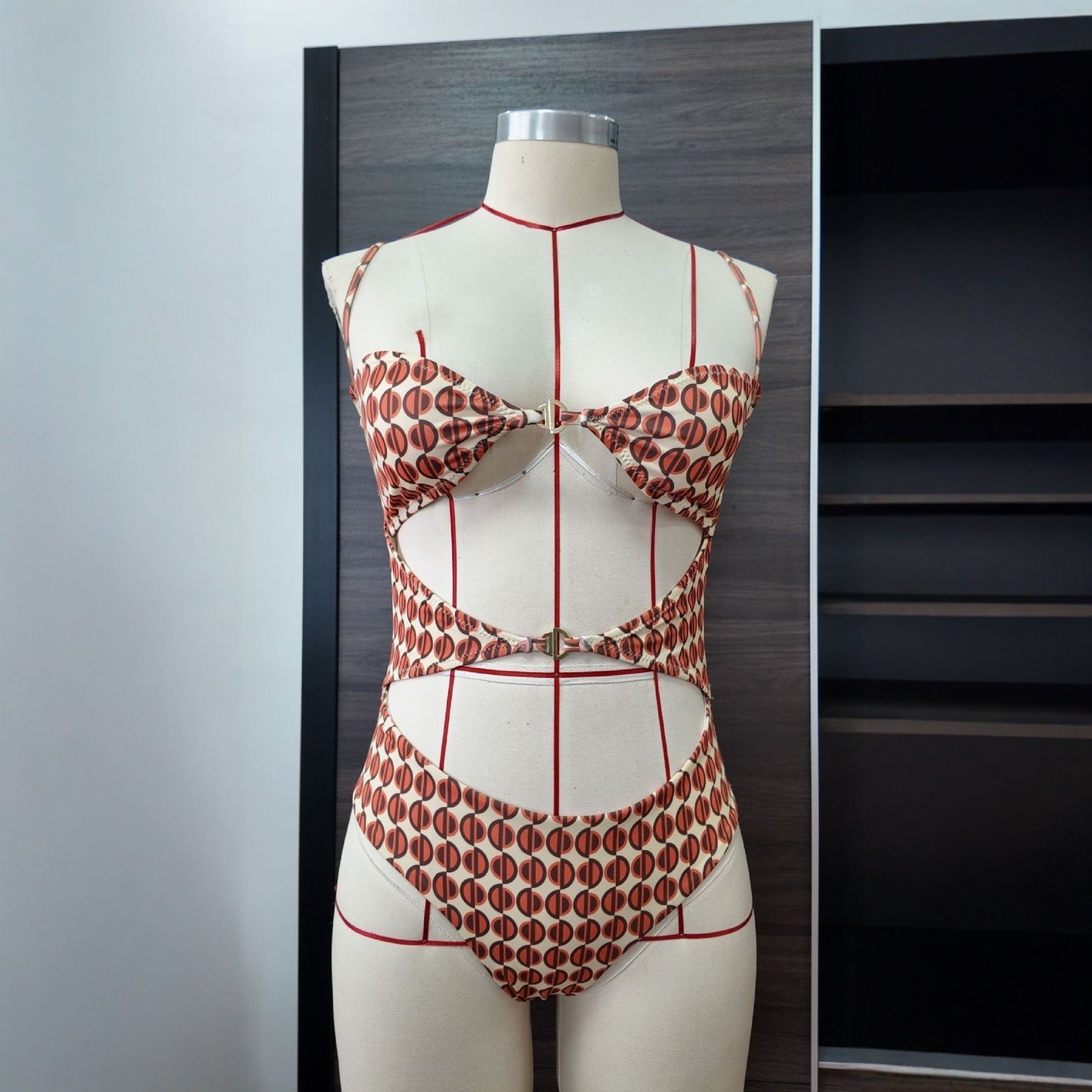 Printed Slimming Metal Accessories One-Piece Swimsuit