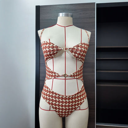 Printed Slimming Metal Accessories One-Piece Swimsuit