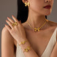 Diamond Bow Stainless Steel Necklace Earring Ring Jewelry Set