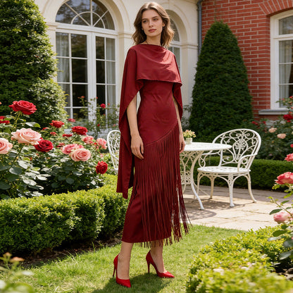 Faux Two-Piece Tassel Shawl Swing Maxi Dress